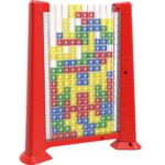 Joc de inteligenta Tetris puzzle tangram Embo, 70 de piese multicolore, 3D, montessori, interactiv, din plastic, zar inclus, sac depozitare piese, varsta peste 6 ani, 23 x 19.8 x 5 cm, cadru rosu