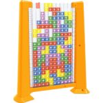 Joc de inteligenta Tetris puzzle tangram Embo, 70 de piese multicolore, 3D, montessori, interactiv, din plastic, zar inclus, sac depozitare piese, varsta peste 6 ani, 23 x 19.8 x 5 cm, cadru galben