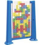 Joc de inteligenta Tetris puzzle tangram Embo, 70 de piese multicolore, 3D, montessori, interactiv, din plastic, zar inclus, sac depozitare piese, varsta peste 6 ani, 23 x 19.8 x 5 cm, cadru albastru
