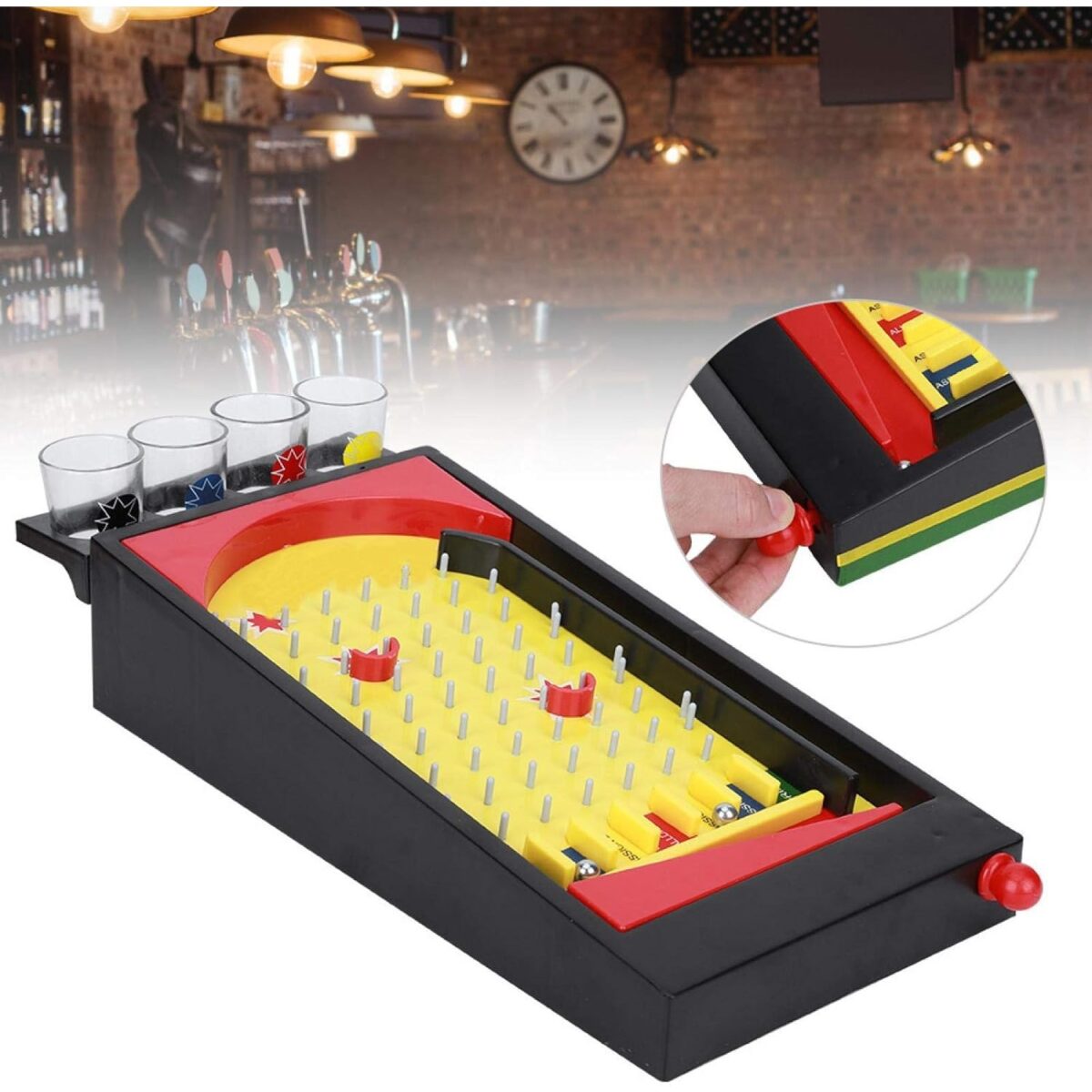 Joc de societate Pinball cu pahare pentru shoturi Embo, 40 x 17,7 cm, galben - imagine 4