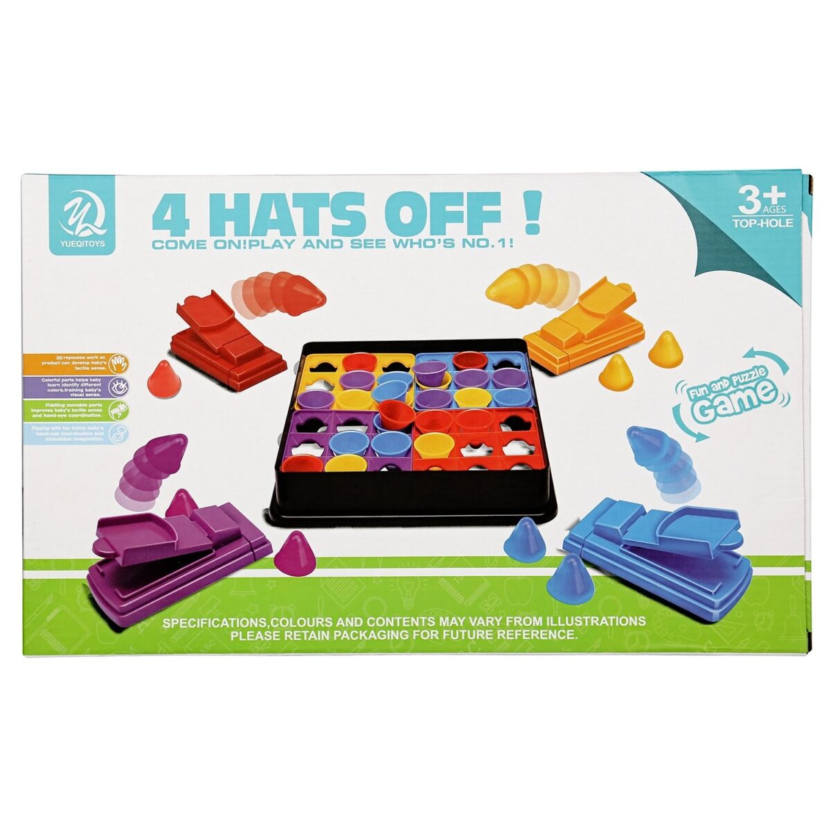 Joc Interactiv pentru Copii, Embo, 4 Hats Off, Tabla de Joc, Figurine Palarii, +3 Ani, Multicolor - imagine 6