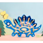 Joc Montessori cu Bile, Embo, Creion Magnetic, Tip Labirint, din Lemn, Model Stegozaur, 25x15.5 cm, Albastru - imagine 3