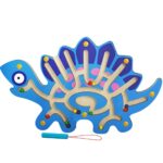Joc Montessori cu Bile, Embo, Creion Magnetic, Tip Labirint, din Lemn, Model Stegozaur, 25x15.5 cm, Albastru