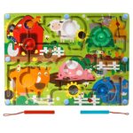 Joc Montessori de Sortare Culori, Embo, Creion Magnetic, Tip Labirint Ilustrat, din Lemn, Model Ferma, 39x29x1.5 cm