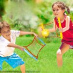 Joc Spikeball, Embo, pentru Copii, Joc in 2, pentru Plaja, Parcuri, Interior, 2 Plase, 2 Mingi Normale, 2 Mingi Luminoase, Senzorial, Prinderea Mingii, 50x30 cm,  Multicolor - imagine 6