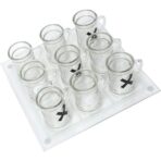Joc X si O Embo, cu Mini Halbe din Sticla, 25 x 25 cm, pentru Petreceri, Decor, Cadouri, Transparent