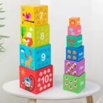 Jucarie de Construit, Embo, Blocuri Stivuibile, +3 Ani, 10 Cutii, Invatare numere 1-10, 13.4 x 13.4 x 13.4 cm, Multicolor - imagine 8