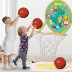 Jucarie Interactiva, Embo, 2 in 1, Cos de Basket si Tinta de Darts, Minge 16 cm, Pompa, 8 Mingii cu Scai, Model Dragon, Multicolor - imagine 4
