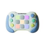 Jucarie Interactiva Embo, Tip Consola Pop It, 6 butoane functionale, 5 Moduri de Joc, 600 Niveluri, + 3 ani, Albastru/Gri