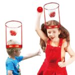 Set Interactiv pentru Copii, Embo, Joc cu Doua Cosuri de Baschet de Pus pe Cap, Joc Dublu, 20 de Mingi Albe si Rosii, Multicolor