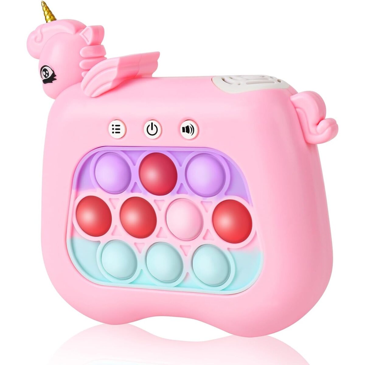 Jucarie Interactiva Pop It Whack A Mole, Embo, Tip Consola, Anti-Stres, 4 Moduri de Joc, din ABS si Silicon, +3 Ani, Model Unicorn, Roz - imagine 5