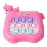 Jucarie Interactiva Tip Consola pentru Copii, Embo, Diferite Moduri de Joc, 120 Nivele, Material ABS/silicon, Sunete si Lumini, 13.5 x 5.5 x 12.5 cm, Model Unicorn, Fucsia