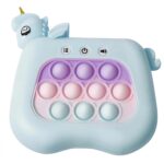 Jucarie Interactiva Tip Consola pentru Copii, Embo, 12 Nivele, Diferite Moduri de Joc, Material ABS/silicon, cu Nivele, Sunete si Lumini, 13.5 x 5.5 x 12.5 cm, Model Unicorn, Albastru