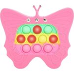 Jucarie Interactiva Tip Consola pentru Copii, Embo, Diferite Moduri de Joc, 120 Nivele, Material ABS/silicon, Sunete si Lumini, 12 x 5.5 x 13.5 cm, Model Fluture, Fucsia