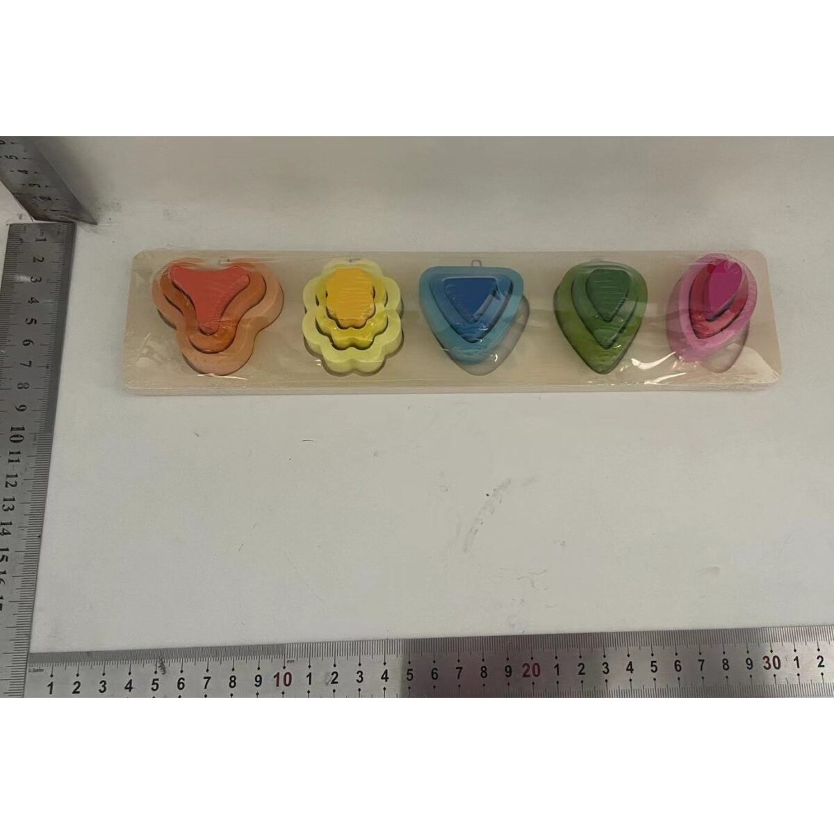 Jucarie Montessori din Lemn, Embo, Tip Puzzle, cu 5 Forme Asimetrice, 15 Piese, Educativa, Interactiva, Creativa, Model Copaci, Materiale Non Toxice, +2 Ani, 29x6.5 cm, Multicolor - imagine 4