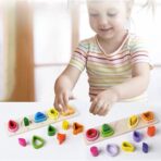 Jucarie Montessori din Lemn, Embo, Tip Puzzle, cu 5 Forme Asimetrice, 15 Piese, Educativa, Interactiva, Creativa, Model Copaci, Materiale Non Toxice, +2 Ani, 29x6.5 cm, Multicolor - imagine 5