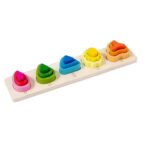 Jucarie Montessori din Lemn, Embo, Tip Puzzle, cu 5 Forme Asimetrice, 15 Piese, Educativa, Interactiva, Creativa, Model Copaci, Materiale Non Toxice, +2 Ani, 29x6.5 cm, Multicolor - imagine 7
