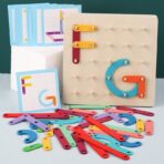 Jucarie Montessori Pegboard, Embo, din Lemn, Tip Puzzle, Forme, Litere, Educativ, 17.8 x 17.8 x 1.5 cm, Multicolor - imagine 3