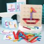 Jucarie Montessori Pegboard, Embo, din Lemn, Tip Puzzle, Forme, Litere, Educativ, 17.8 x 17.8 x 1.5 cm, Multicolor - imagine 6