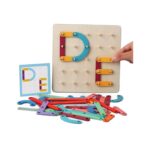 Jucarie Montessori Pegboard, Embo, din Lemn, Tip Puzzle, Forme, Litere, Educativ, 17.8 x 17.8 x 1.5 cm, Multicolor