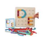 Jucarie Montessori Pegboard, Embo, din Lemn, Tip Puzzle, Forme, Litere, Educativ, 17.8 x 17.8 x 1.5 cm, Multicolor