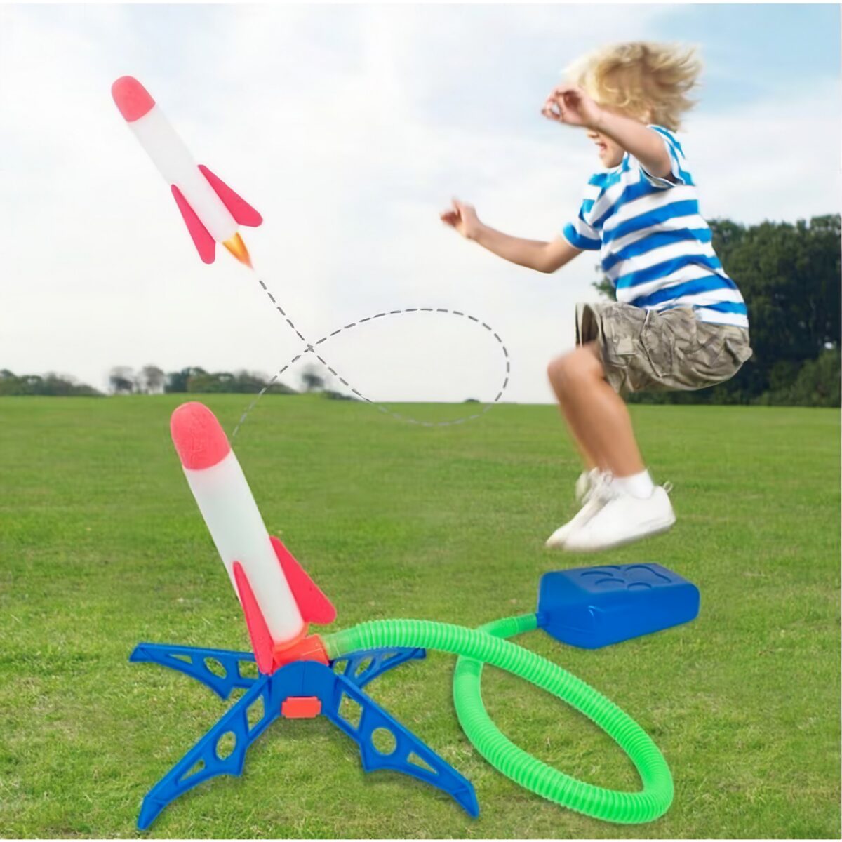 Jucarie pentru copii, Embo, lansator rachete cu piciorul, 3 rachete fara lumini - imagine 6