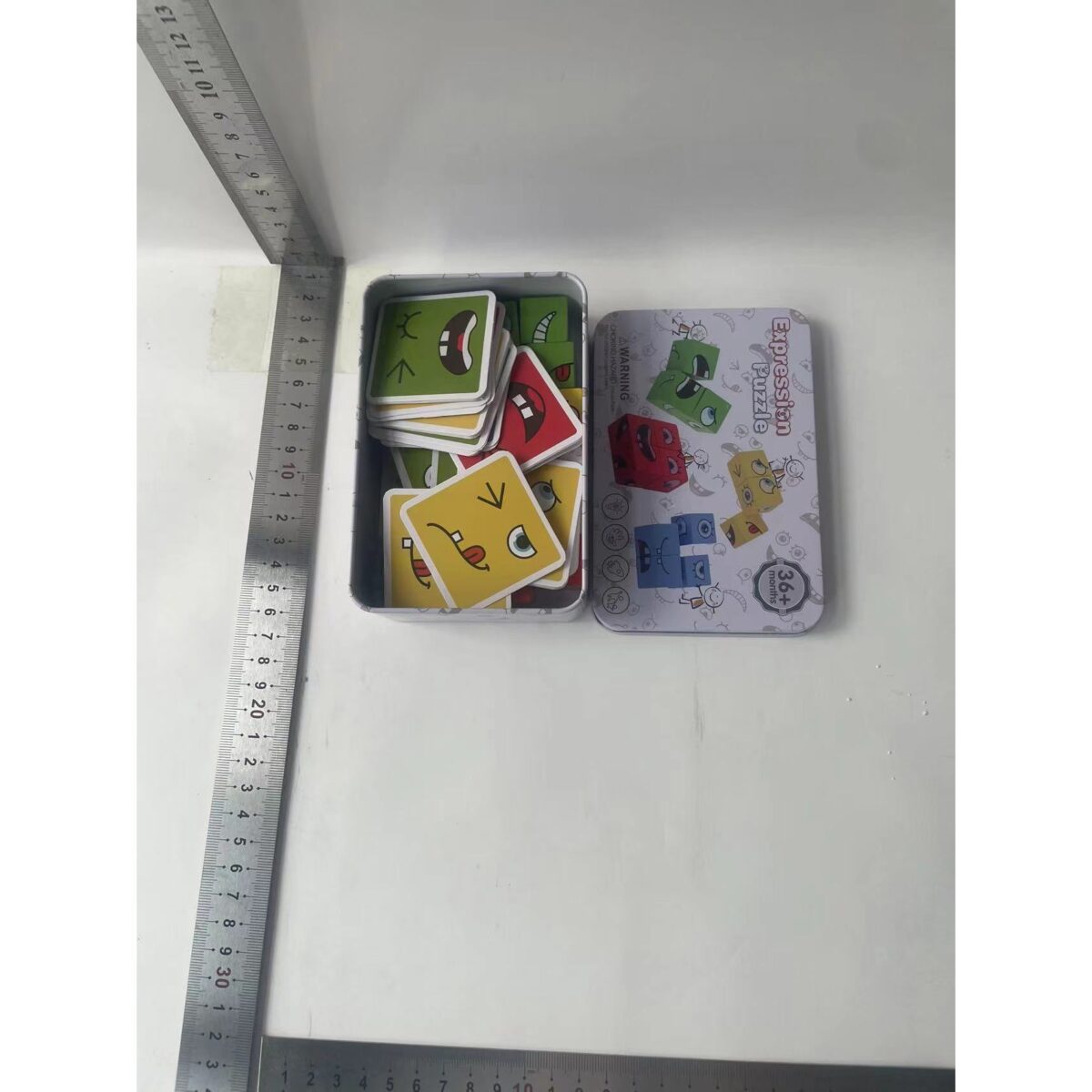 Jucarie Pentru Copii Montessori Embo, Cub din Lemn, Asamblare Fete, 64 de Carti Distractive, pentru Baieti si Fete, Varsta +3 ani, Educativ, Cutie din Aluminiu, 13.5 x 4 x 9 cm, multicolor - imagine 15
