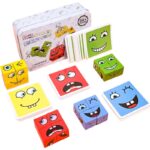 Jucarie Pentru Copii Montessori Embo, Cub din Lemn, Asamblare Fete, 64 de Carti Distractive, pentru Baieti si Fete, Varsta +3 ani, Educativ, Cutie din Aluminiu, 13.5 x 4 x 9 cm, multicolor