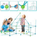 Kit de Constructie Fort 3D pentru Copii, Embo, 560 g, 36 Sfere, 51 Tije, Panza Verde Impermeabil, 3 ani, Educativ, Multicolor - imagine 5
