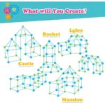 Kit de Constructie Fort 3D pentru Copii, Embo, 560 g, 36 Sfere, 51 Tije, Panza Verde Impermeabil, 3 ani, Educativ, Multicolor - imagine 6