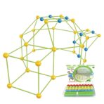 Kit de Constructie Fort 3D pentru Copii, Embo, 560 g, 36 Sfere, 51 Tije, Panza Verde Impermeabil, 3 ani, Educativ, Multicolor