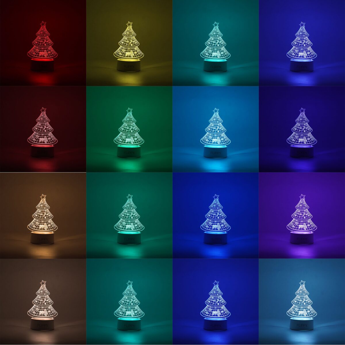 Lampa LED decorativa, Embo, 3D, Pom de Craciun, din material acril si lumina multicolora, alb - imagine 2