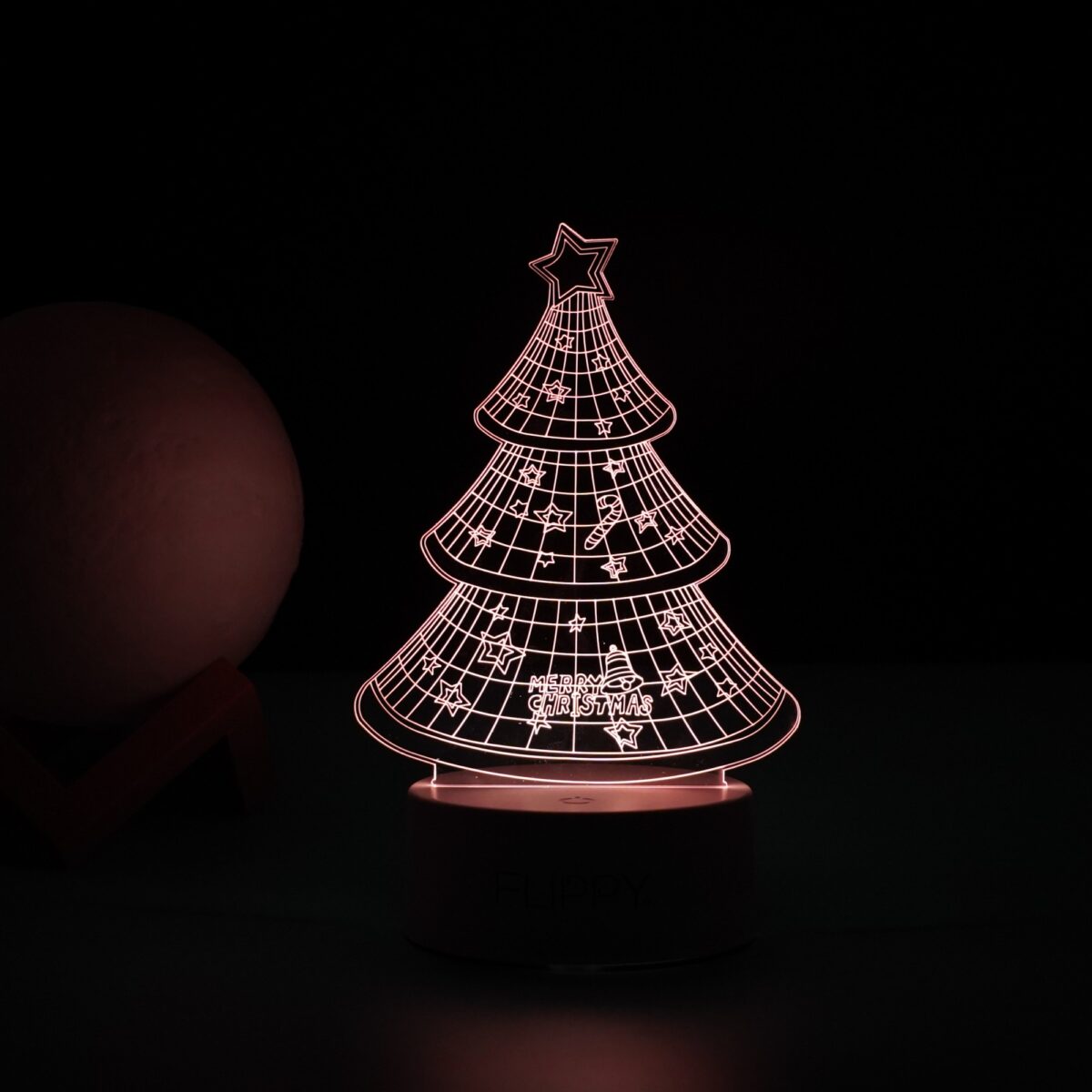 Lampa LED decorativa, Embo, 3D, Pom de Craciun, din material acril si lumina multicolora, alb - imagine 5