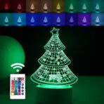 Lampa LED decorativa, Embo, 3D, Pom de Craciun, din material acril si lumina multicolora, alb