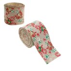 Panglica Decorativa pentru Craciun, Embo, Ornament pentru Brad de Craciun, Pretreceri, Panglica cu Design Acadele de Craciun, 200 x 6.3 cm, Khaki  - imagine 2