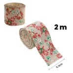 Panglica Decorativa pentru Craciun, Embo, Ornament pentru Brad de Craciun, Pretreceri, Panglica cu Design Acadele de Craciun, 200 x 6.3 cm, Khaki  - imagine 3