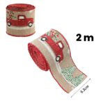 Panglica Decorativa pentru Craciun, Embo, Ornament pentru Brad de Craciun, Pretreceri, Panglica cu Design Masina Rosie, 200 x 6.3 cm, Khaki  - imagine 3