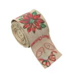 Panglica Decorativa pentru Craciun, Embo, Ornament pentru Brad de Craciun, Pretreceri, Panglica cu Design Floare Rosie si Merry Christmas, 200 x 6.3 cm, Khaki 