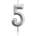 Lumanare de Tort, Embo, Model Cifra 5, Party, 4.5 x 2.5 cm, din Parafina, Argintiu