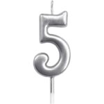Lumanare de Tort, Embo, Model Cifra 5, Party, 4.5 x 2.5 cm, din Parafina, Argintiu