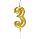 Lumanare de Tort, Embo, Model Cifra 3, Party, 4.5 x 2.5 cm, din Parafina, Auriu