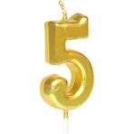 Lumanare de Tort, Embo, Model Cifra 5, Party, 4.5 x 2.5 cm, din Parafina, Auriu