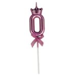Lumanare Cifra 0, Embo, Model Coroana cu Fundita, Pentru Tort, 6 x 2.5 cm Mov