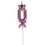 Lumanare Cifra 0, Embo, Model Coroana cu Fundita, Pentru Tort, 6 x 2.5 cm Mov