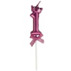 Lumanare Cifra 1, Embo, Model Coroana cu Fundita, Pentru Tort, 6 x 2.5 cm Mov