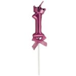 Lumanare Cifra 1, Embo, Model Coroana cu Fundita, Pentru Tort, 6 x 2.5 cm Mov