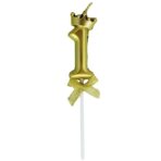 Lumanare pentru Tort Cifra 1, Model Coroana, Gold, Embo, Party