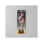 Lumanare Cifra 6, Embo, Model Coroana cu Fundita, Pentru Tort, 6 x 2.5 cm Mov - imagine 2