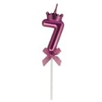 Lumanare Cifra 7, Embo, Model Coroana cu Fundita, Pentru Tort, 6 x 2.5 cm Mov