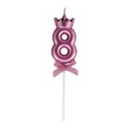 Lumanare Cifra 8, Embo, Model Coroana cu Fundita, Pentru Tort, 6 x 2.5 cm Mov